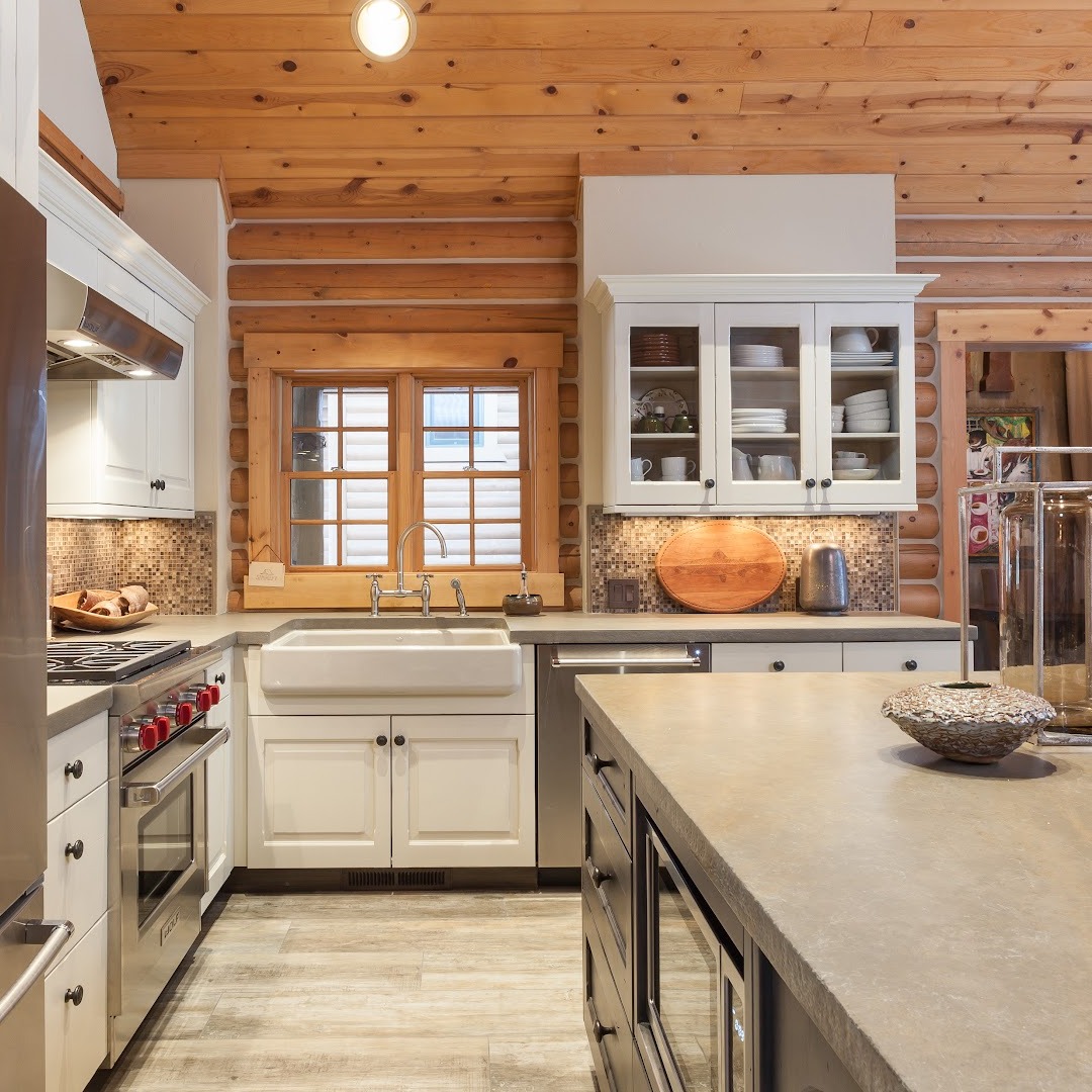 Log cabin kitchen sink and window detail